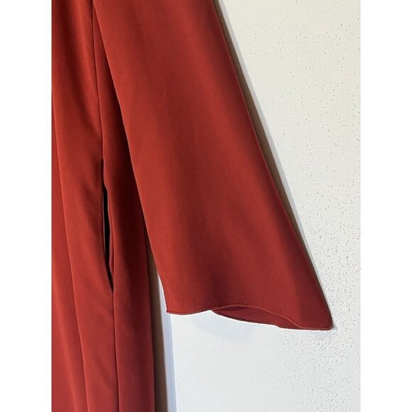 New Theory Ulyssa Admiral Brick Red V-Neck Bell Sleeve Dress - Made in USA - Picture 8 of 10